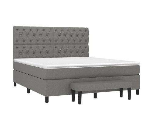 Cama box spring con colchón tela gris oscuro 160x200 cm