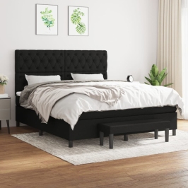 Cama box spring con colchón tela negro 160x200 cm