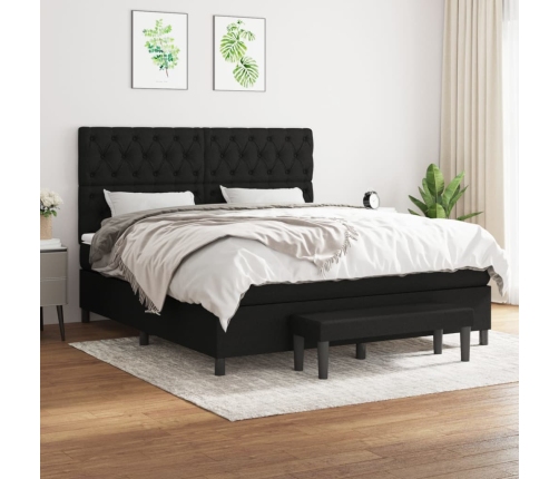 Cama box spring con colchón tela negro 160x200 cm
