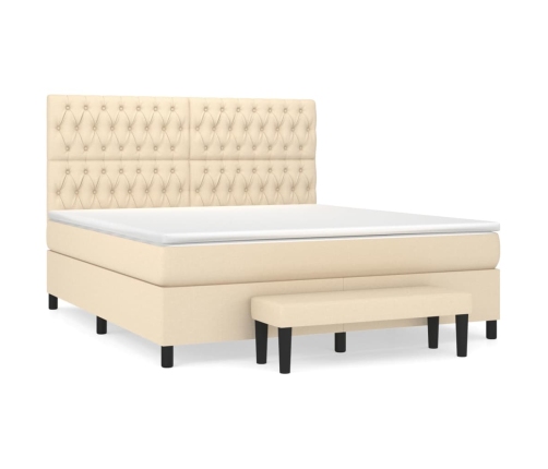 Cama box spring con colchón tela color crema 180x200 cm