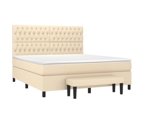 Cama box spring con colchón tela color crema 180x200 cm