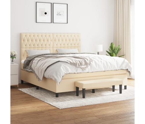 Cama box spring con colchón tela color crema 180x200 cm