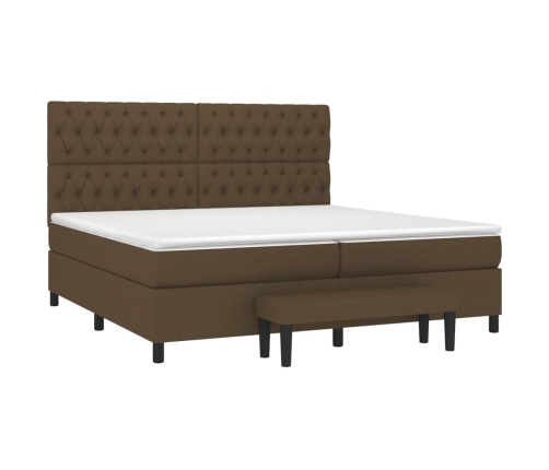 Cama box spring con colchón tela marrón oscuro 200x200 cm