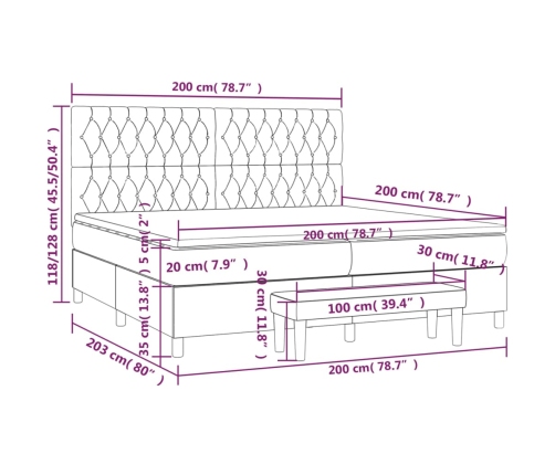 Cama box spring con colchón tela marrón oscuro 200x200 cm