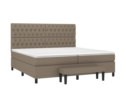 Cama box spring con colchón tela gris taupe 200x200 cm