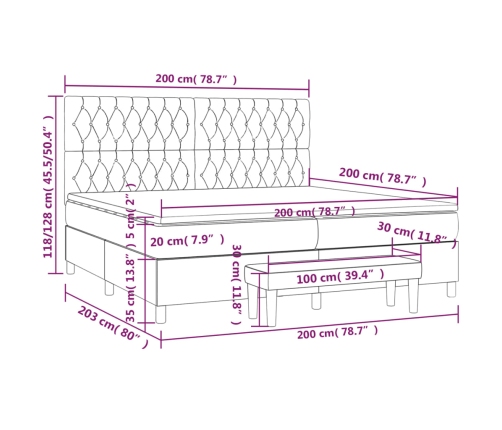 Cama box spring con colchón tela gris taupe 200x200 cm