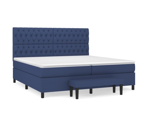 Cama box spring con colchón tela azul 200x200 cm