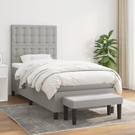 Cama box spring con colchón tela gris claro 80x200 cm