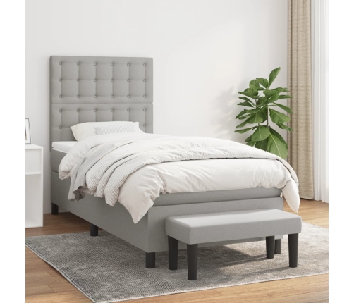 Cama box spring con colchón tela gris claro 80x200 cm