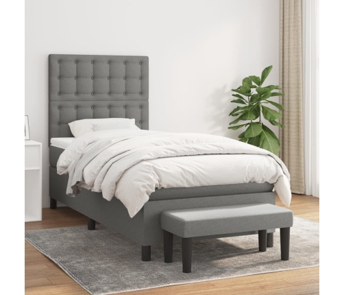 Cama box spring con colchón tela gris oscuro 80x200 cm