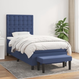 Cama box spring con colchón tela azul 80x200 cm