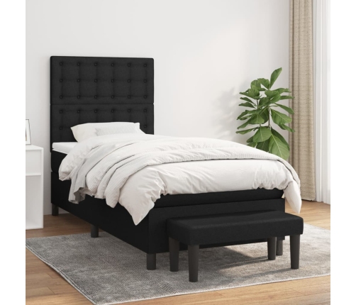 Cama box spring con colchón tela negro 90x190 cm