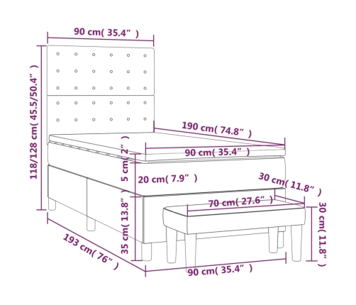 Cama box spring con colchón tela marrón oscuro 90x190 cm