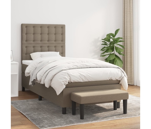 Cama box spring con colchón tela gris taupe 90x190 cm