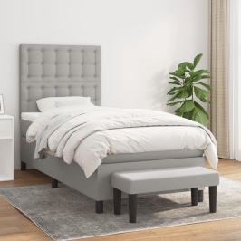 Cama box spring con colchón tela gris claro 90x200 cm