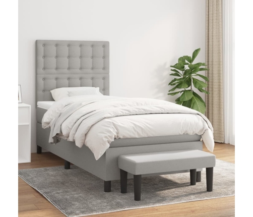 Cama box spring con colchón tela gris claro 90x200 cm