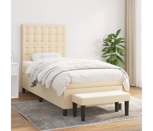Cama box spring con colchón tela color crema 100x200 cm
