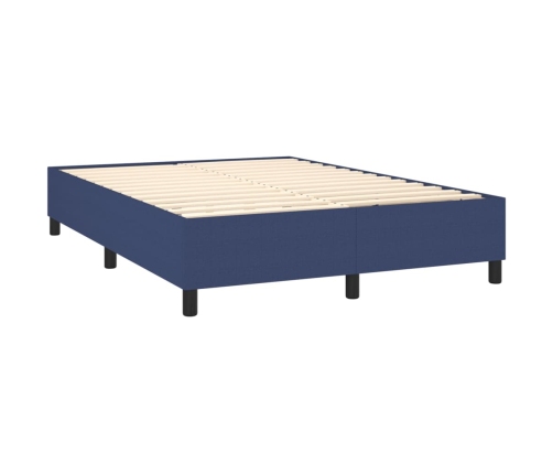 Cama box spring con colchón tela azul 140x190 cm