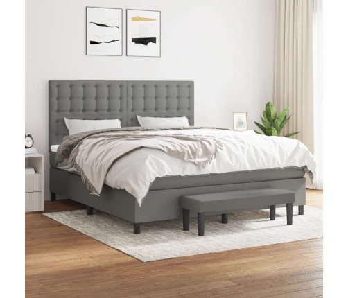 Cama box spring con colchón tela gris oscuro 160x200 cm