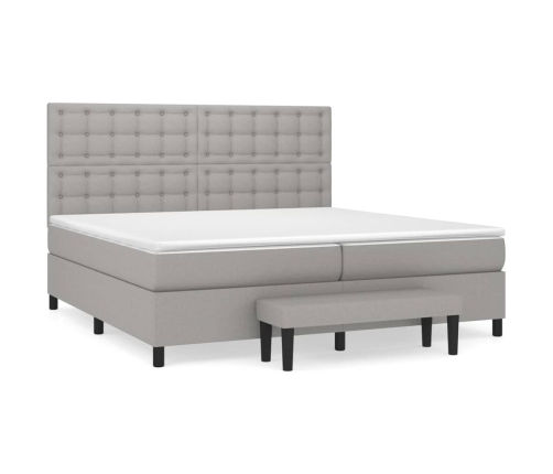 Cama box spring con colchón tela gris claro 200x200 cm