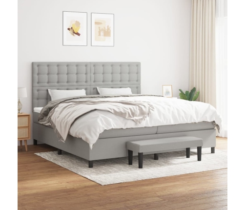 Cama box spring con colchón tela gris claro 200x200 cm