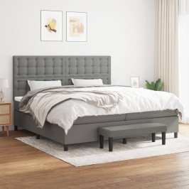 Cama box spring con colchón tela gris oscuro 200x200 cm