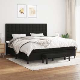 Cama box spring con colchón tela negro 200x200 cm