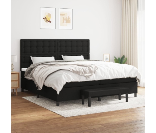 Cama box spring con colchón tela negro 200x200 cm