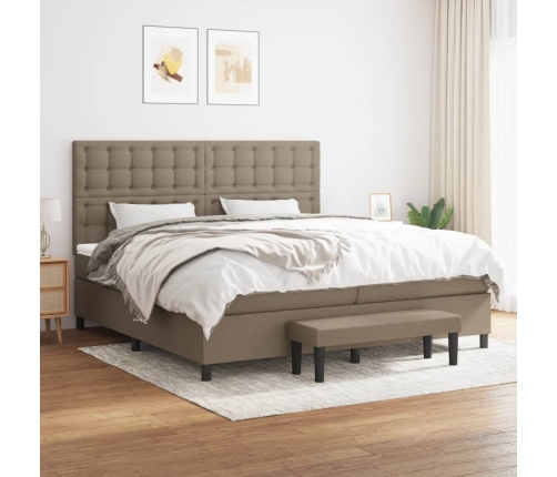 Cama box spring con colchón tela gris taupe 200x200 cm