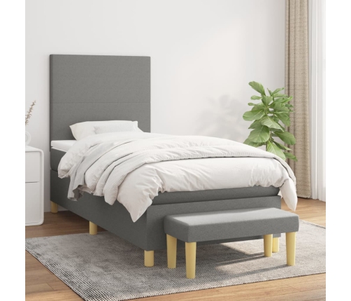 Cama box spring con colchón tela gris oscuro 80x200 cm