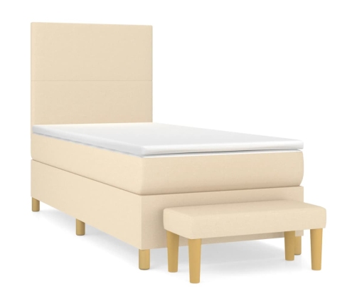 Cama box spring con colchón tela color crema 80x200 cm