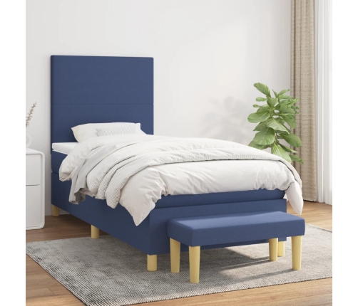 Cama box spring con colchón tela azul 80x200 cm