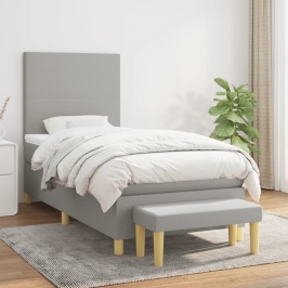 Cama box spring con colchón tela gris claro 90x190 cm