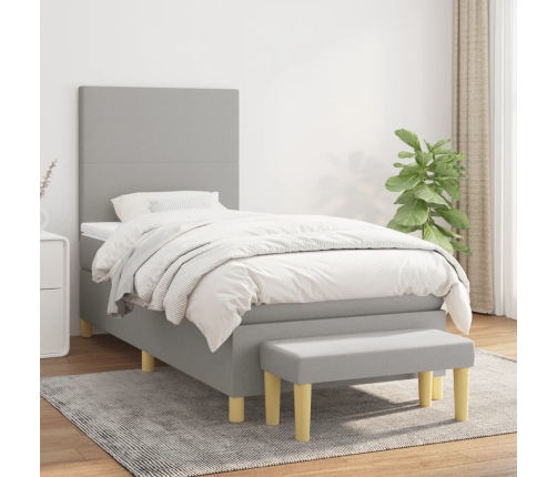 Cama box spring con colchón tela gris claro 90x190 cm