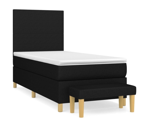 Cama box spring con colchón tela negro 90x190 cm