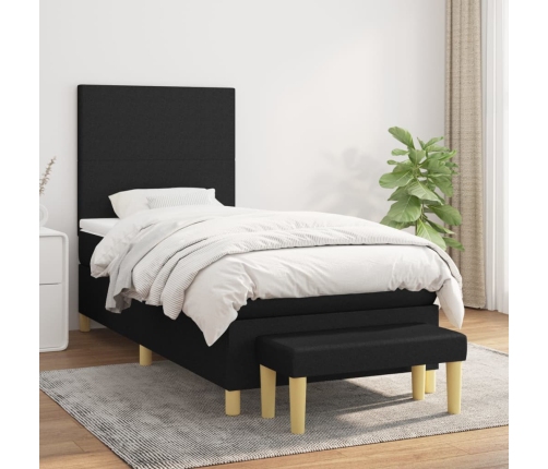 Cama box spring con colchón tela negro 90x190 cm