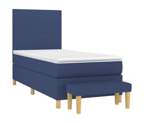 Cama box spring con colchón tela azul 90x190 cm