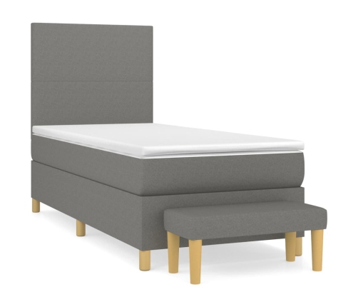 Cama box spring con colchón tela gris oscuro 90x200 cm