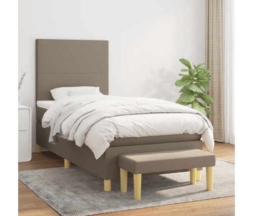Cama box spring con colchón tela gris taupe 100x200 cm