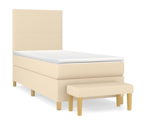 Cama box spring con colchón tela color crema 100x200 cm