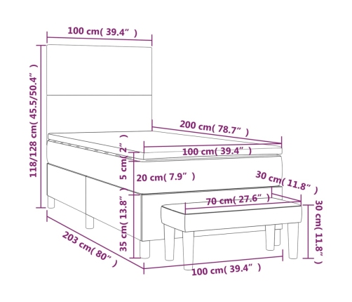 Cama box spring con colchón tela color crema 100x200 cm