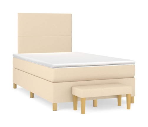 Cama box spring con colchón tela color crema 120x200 cm