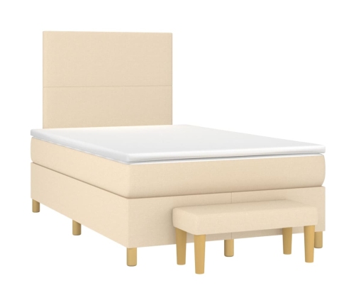 Cama box spring con colchón tela color crema 120x200 cm