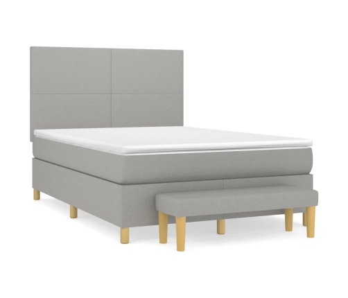 Cama box spring con colchón tela gris claro 140x190 cm