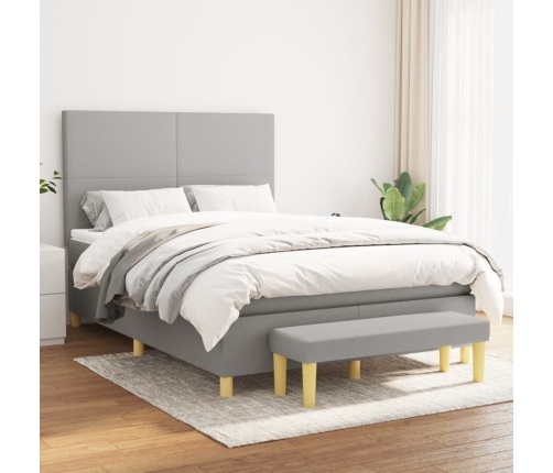 Cama box spring con colchón tela gris claro 140x190 cm