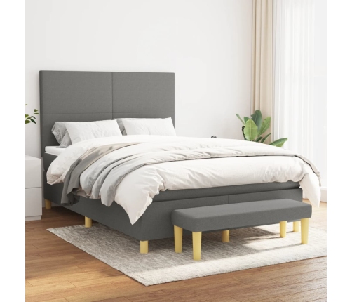 Cama box spring con colchón tela gris oscuro 140x190 cm