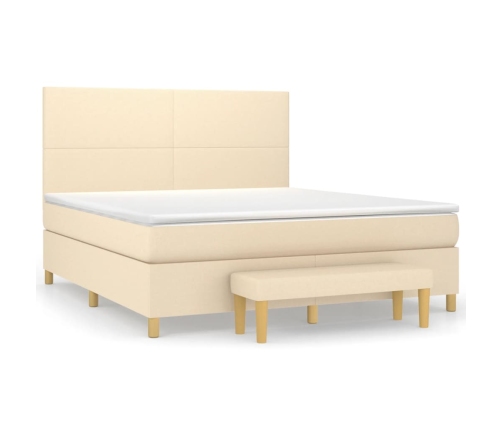 Cama box spring con colchón tela color crema 160x200 cm