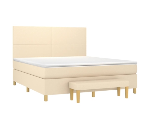 Cama box spring con colchón tela color crema 160x200 cm