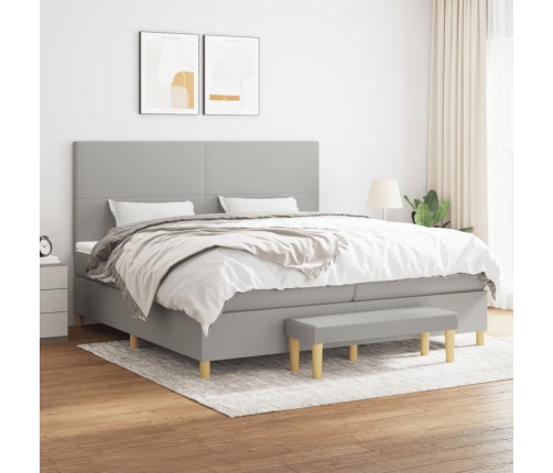 Cama box spring con colchón tela gris claro 200x200 cm