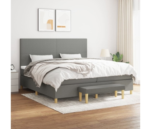 Cama box spring con colchón tela gris oscuro 200x200 cm